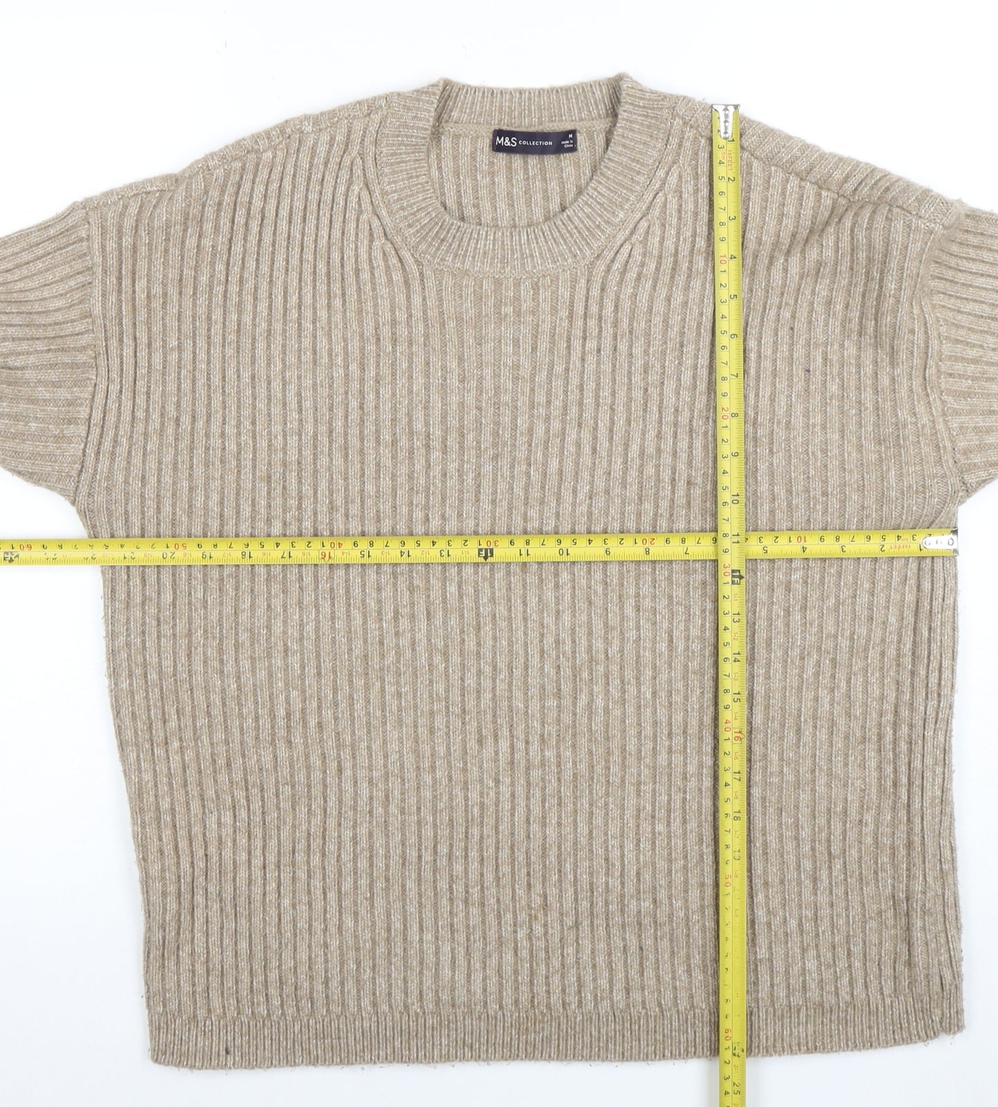 Marks and Spencer Women’s Beige Ribbed Knit Crew Neck Jumper Size M