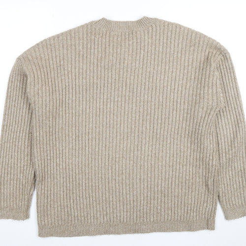 Marks and Spencer Women’s Beige Ribbed Knit Crew Neck Jumper Size M