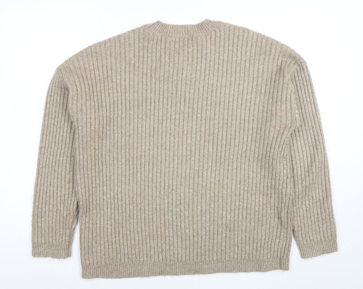 Marks and Spencer Women’s Beige Ribbed Knit Crew Neck Jumper Size M