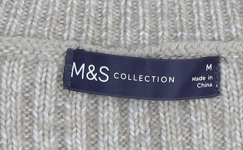 Marks and Spencer Women’s Beige Ribbed Knit Crew Neck Jumper Size M
