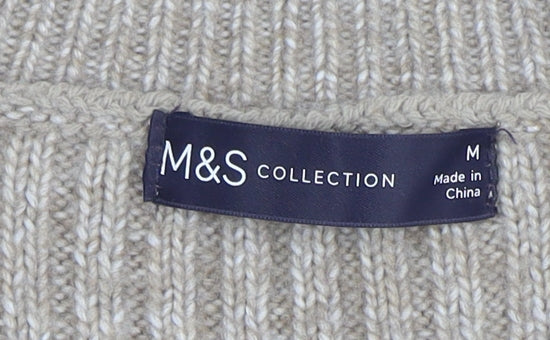 Marks and Spencer Women’s Beige Ribbed Knit Crew Neck Jumper Size M