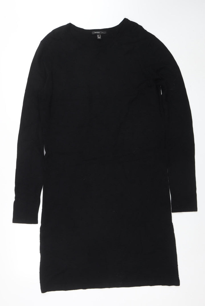 Mango Women Black Bodycon Knit Dress Size 14 Long Sleeve Crew Neck