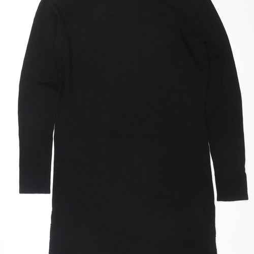 Mango Women Black Bodycon Knit Dress Size 14 Long Sleeve Crew Neck