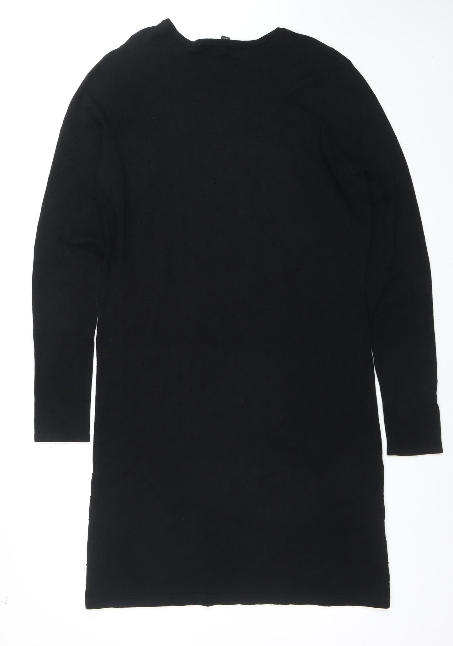 Mango Women Black Bodycon Knit Dress Size 14 Long Sleeve Crew Neck