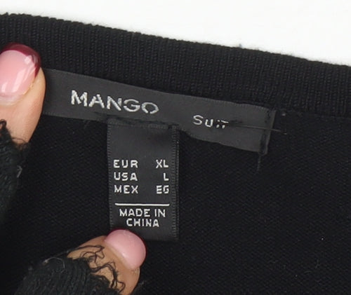 Mango Women Black Bodycon Knit Dress Size 14 Long Sleeve Crew Neck
