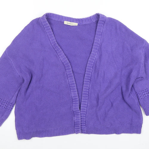 Woolovers Womens Purple Cotton Open Knit 3/4 Sleeve Cardigan M
