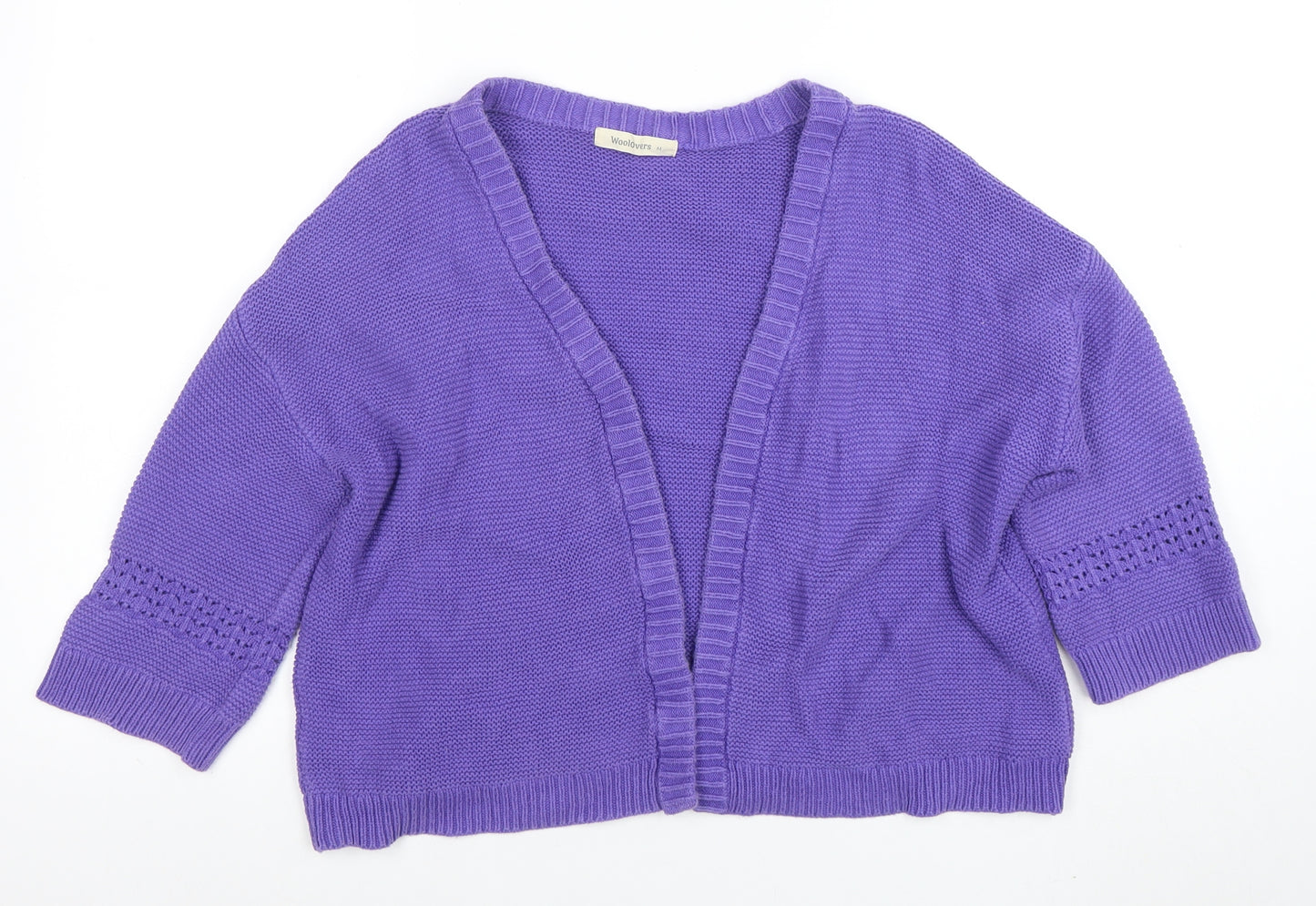 Woolovers Womens Purple Cotton Open Knit 3/4 Sleeve Cardigan M