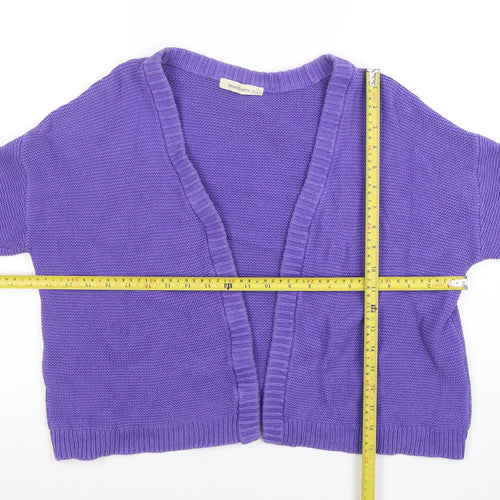 Woolovers Womens Purple Cotton Open Knit 3/4 Sleeve Cardigan M