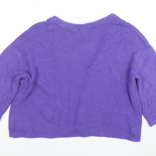 Woolovers Womens Purple Cotton Open Knit 3/4 Sleeve Cardigan M