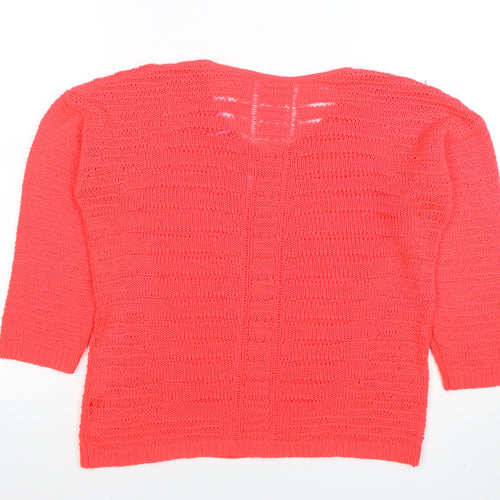 River Island Women’s Pink 3/4 Sleeve Open Knit Jumper Size 10