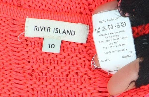 River Island Women’s Pink 3/4 Sleeve Open Knit Jumper Size 10