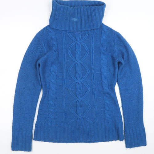Joe Browns Womens Blue Roll Neck Cable-Knit Jumper Size 10