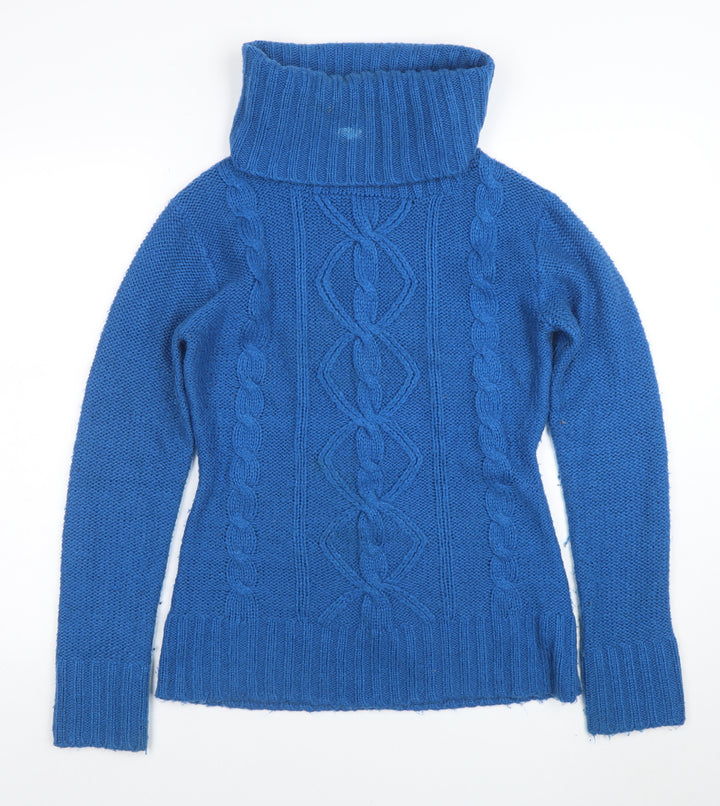 Joe Browns Womens Blue Roll Neck Cable-Knit Jumper Size 10