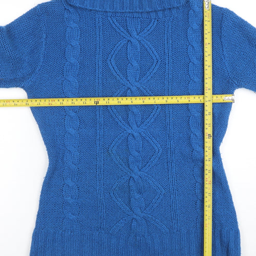 Joe Browns Womens Blue Roll Neck Cable-Knit Jumper Size 10