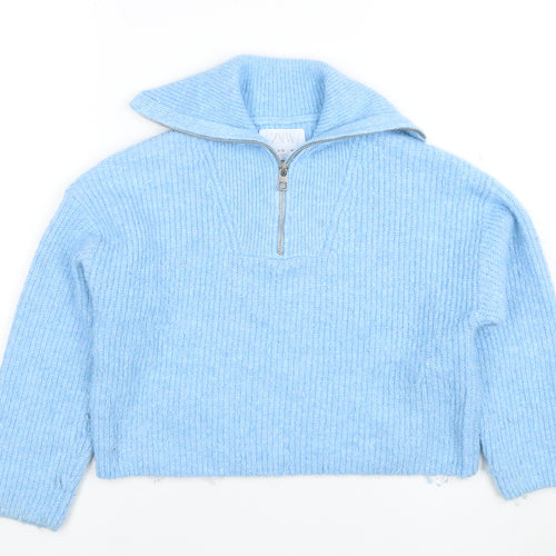 Zara Girls Blue Half Zip Wool Blend Jumper Size 9-10 Years