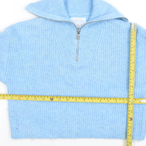 Zara Girls Blue Half Zip Wool Blend Jumper Size 9-10 Years