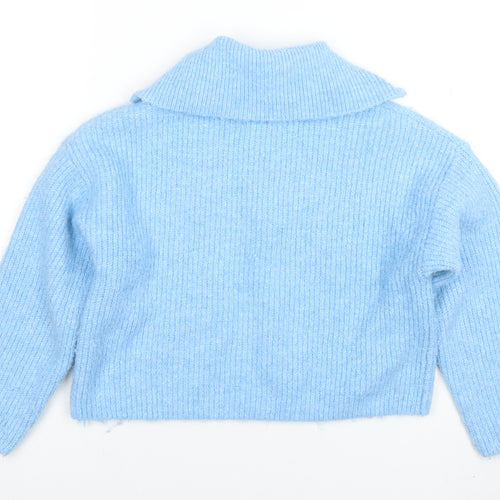 Zara Girls Blue Half Zip Wool Blend Jumper Size 9-10 Years