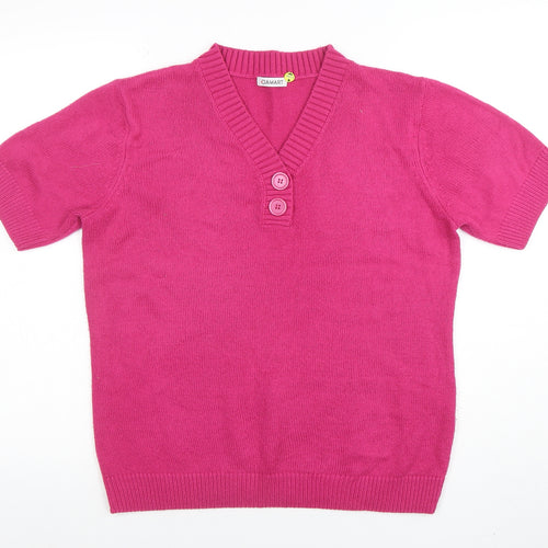 Damart Women's Pink Acrylic Short Sleeve Henley Jumper M
