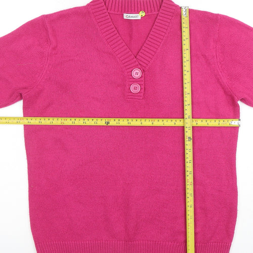 Damart Women's Pink Acrylic Short Sleeve Henley Jumper M