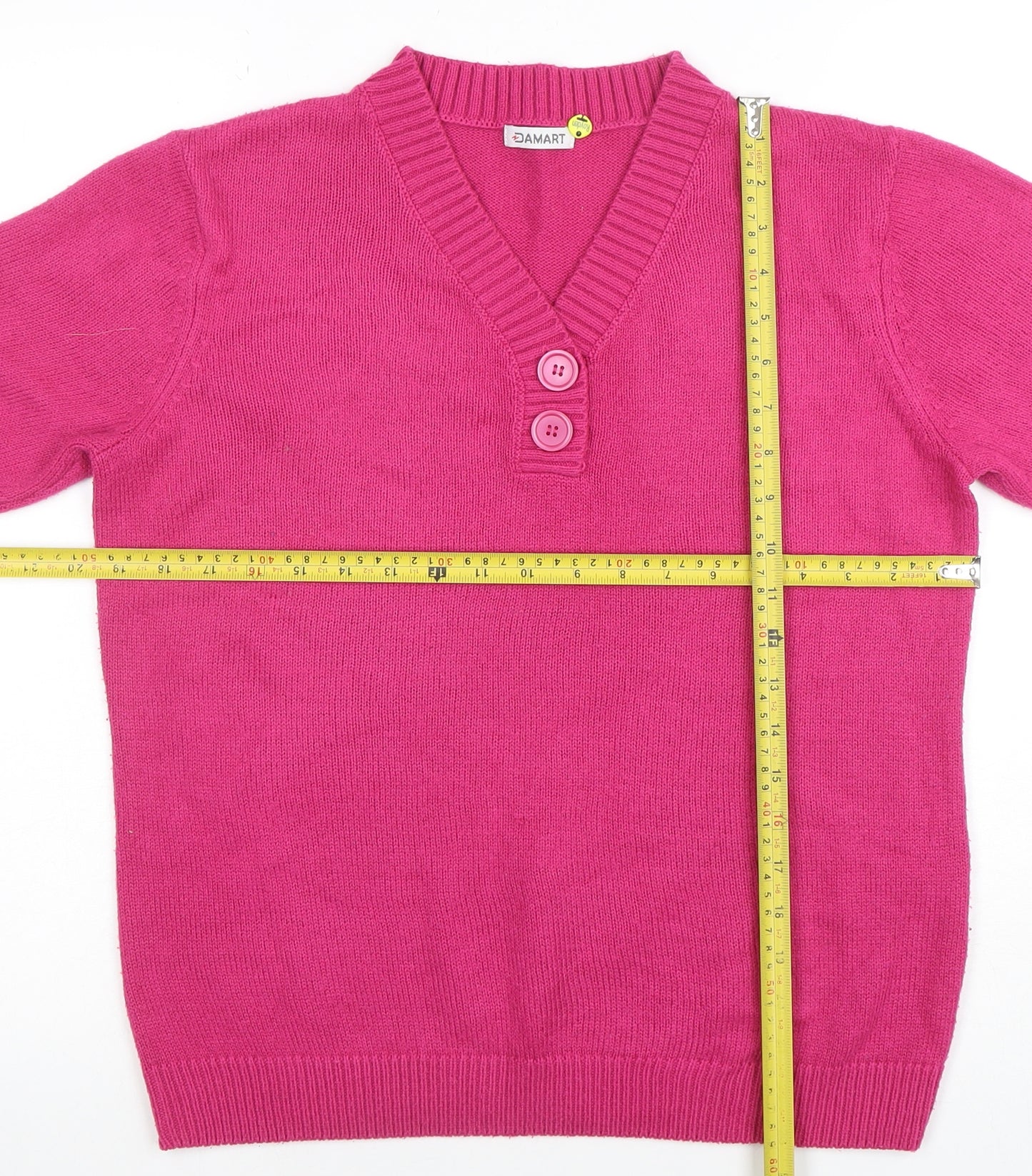 Damart Women's Pink Acrylic Short Sleeve Henley Jumper M