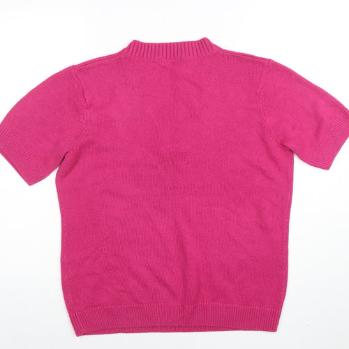 Damart Women's Pink Acrylic Short Sleeve Henley Jumper M