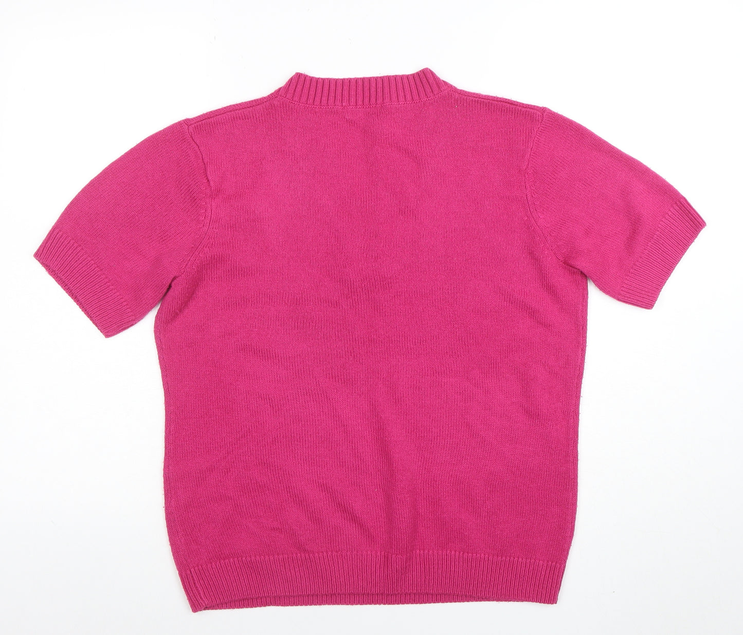 Damart Women's Pink Acrylic Short Sleeve Henley Jumper M