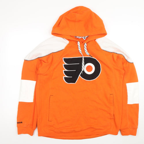 Reebok Men’s Orange Pullover Hoodie M NHL Hockey Graphic Sweatshirt