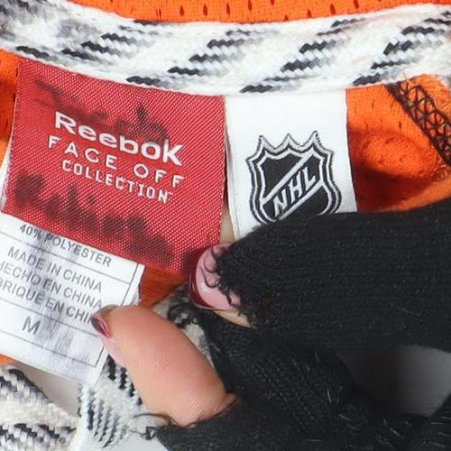 Reebok Men’s Orange Pullover Hoodie M NHL Hockey Graphic Sweatshirt