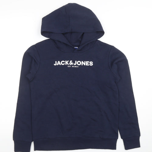 Jack & Jones Boys Navy Pullover Hoodie Size 152 Cotton Blend Logo Design