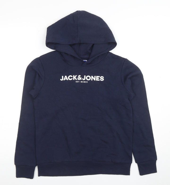 Jack & Jones Boys Navy Pullover Hoodie Size 152 Cotton Blend Logo Design