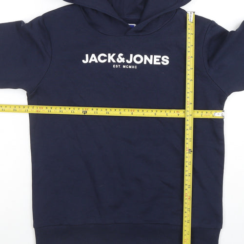 Jack & Jones Boys Navy Pullover Hoodie Size 152 Cotton Blend Logo Design
