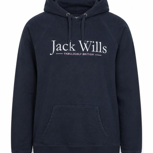 Jack Wills Women Navy Pullover Hoodie UK 8 Logo Print Cotton Blend