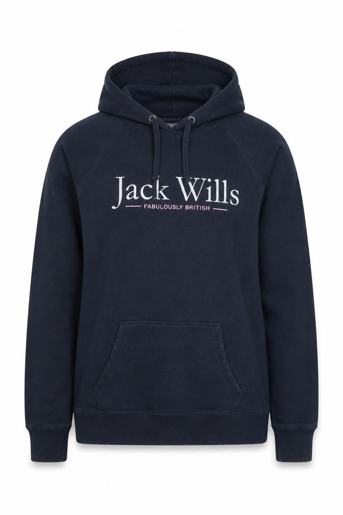 Jack Wills Women Navy Pullover Hoodie UK 8 Logo Print Cotton Blend