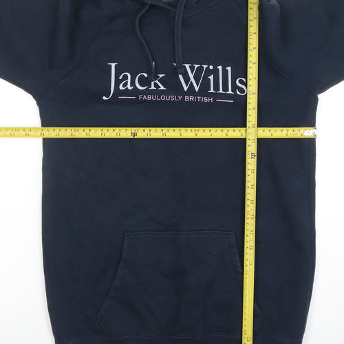 Jack Wills Women Navy Pullover Hoodie UK 8 Logo Print Cotton Blend