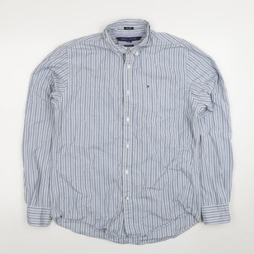 Tommy Hilfiger Men's Blue Striped Button-Down Shirt M Custom Fit