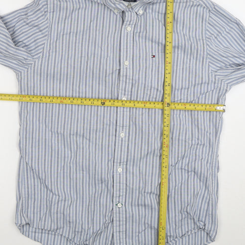 Tommy Hilfiger Men's Blue Striped Button-Down Shirt M Custom Fit