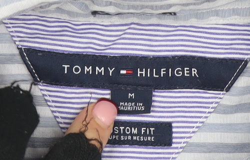 Tommy Hilfiger Men's Blue Striped Button-Down Shirt M Custom Fit