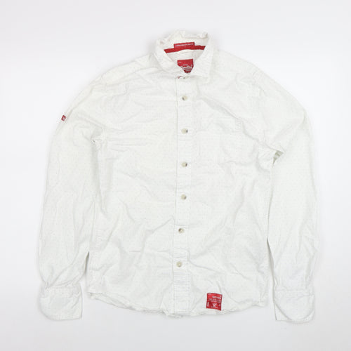 Superdry Men's White Polka Dot Button-Up Shirt Size S