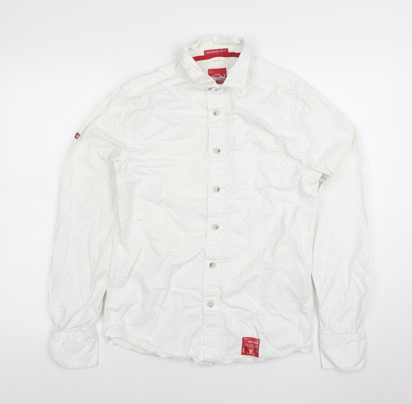 Superdry Men's White Polka Dot Button-Up Shirt Size S