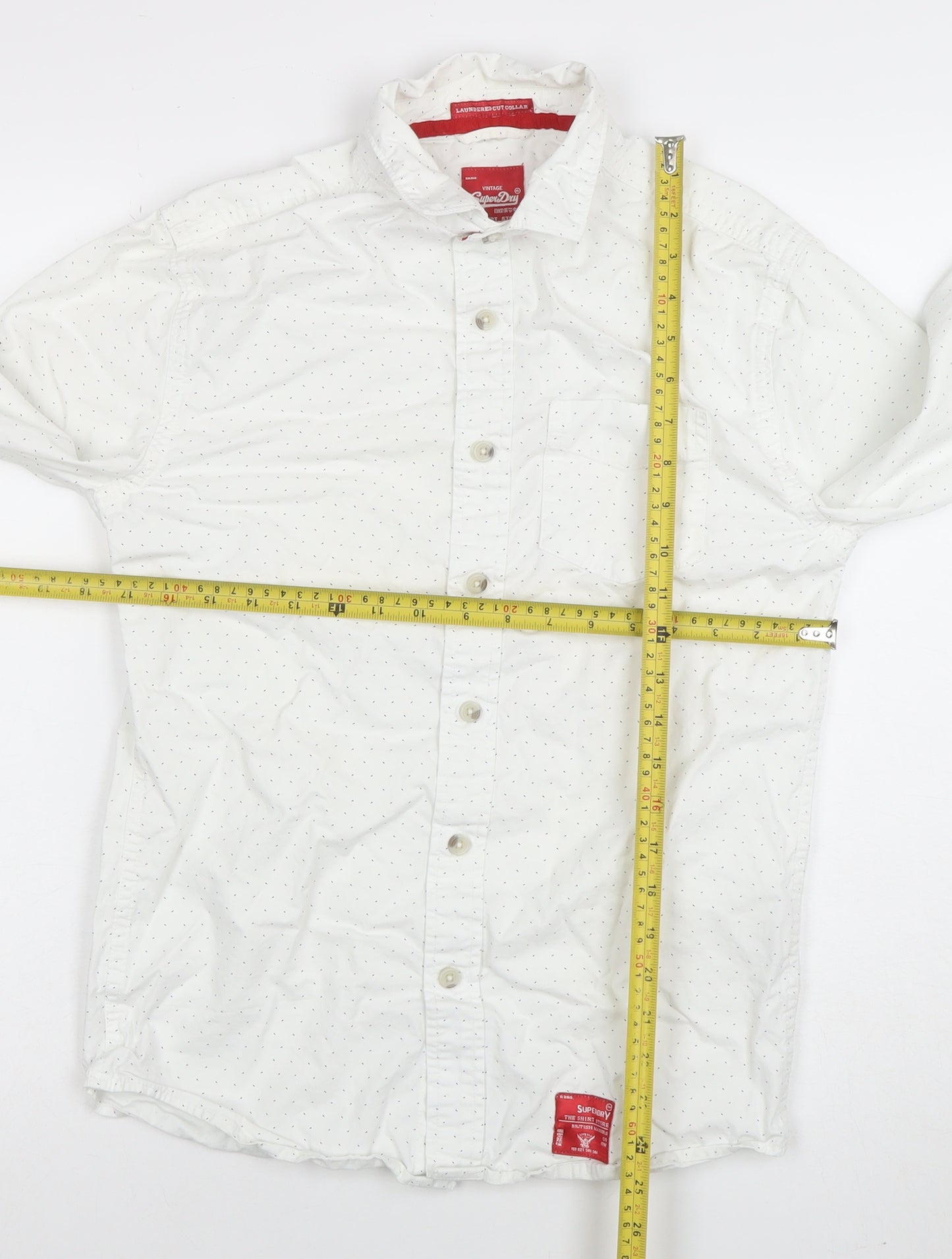 Superdry Men's White Polka Dot Button-Up Shirt Size S