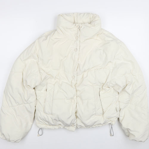Pull & Bear Women Ivory Short Puffer Jacket XS Winter Coat
