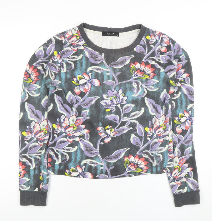 Vila Women's Multicoloured Floral Long Sleeve Crew Neck T-Shirt XS