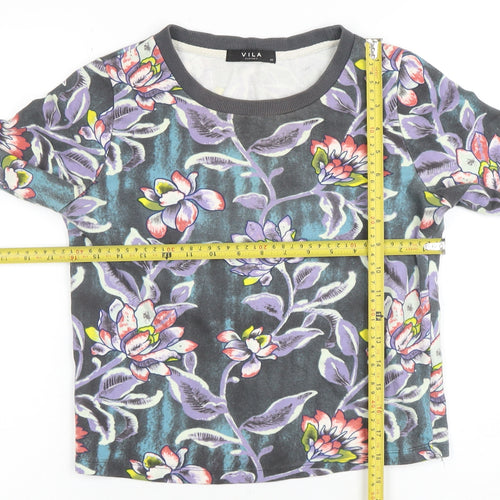Vila Women's Multicoloured Floral Long Sleeve Crew Neck T-Shirt XS