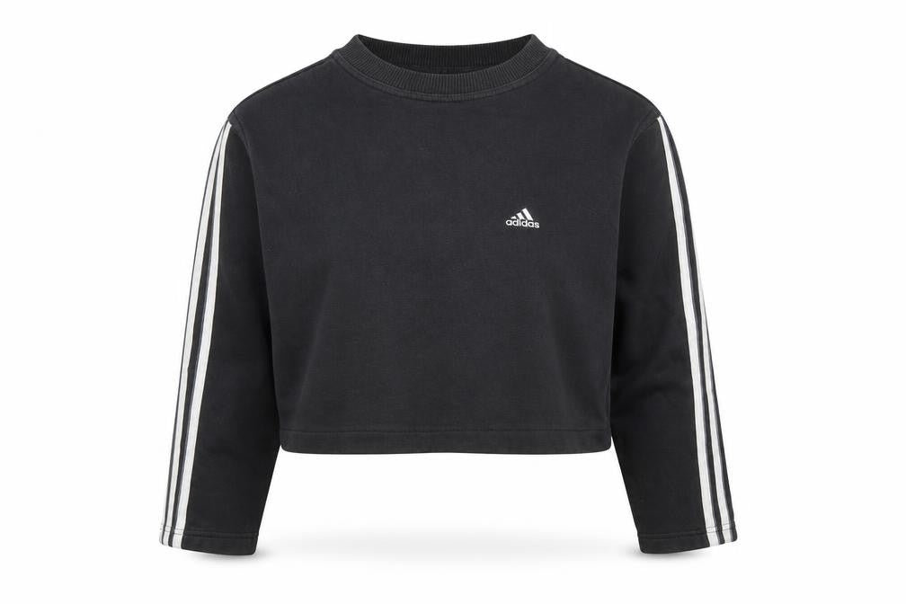 Front view of Adidas Women's Black Crew Neck Cropped Sweatshirt, size S
