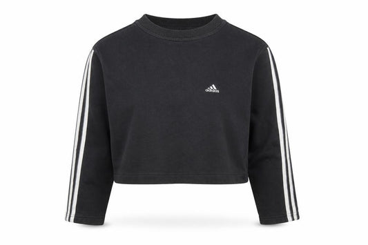 Front view of Adidas Women's Black Crew Neck Cropped Sweatshirt, size S