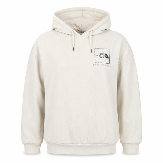 Front view of The North Face women’s beige pullover hoodie small logo lined sweatshirt