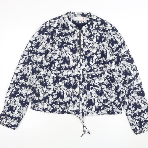 ZARA Trafaluc Women's Blue Floral Bomber Jacket Size 10 Lightweight
