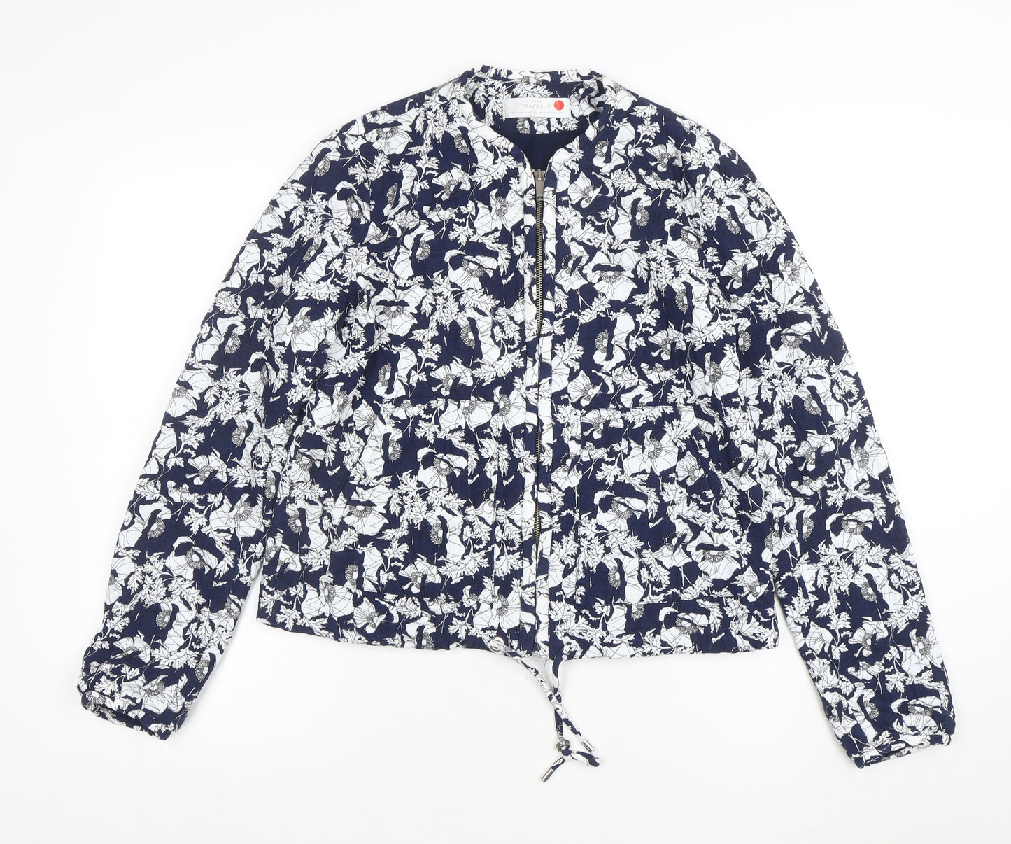 ZARA Trafaluc Women's Blue Floral Bomber Jacket Size 10 Lightweight