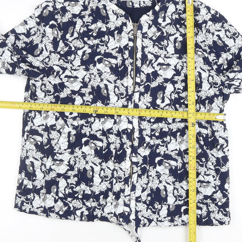 ZARA Trafaluc Women's Blue Floral Bomber Jacket Size 10 Lightweight