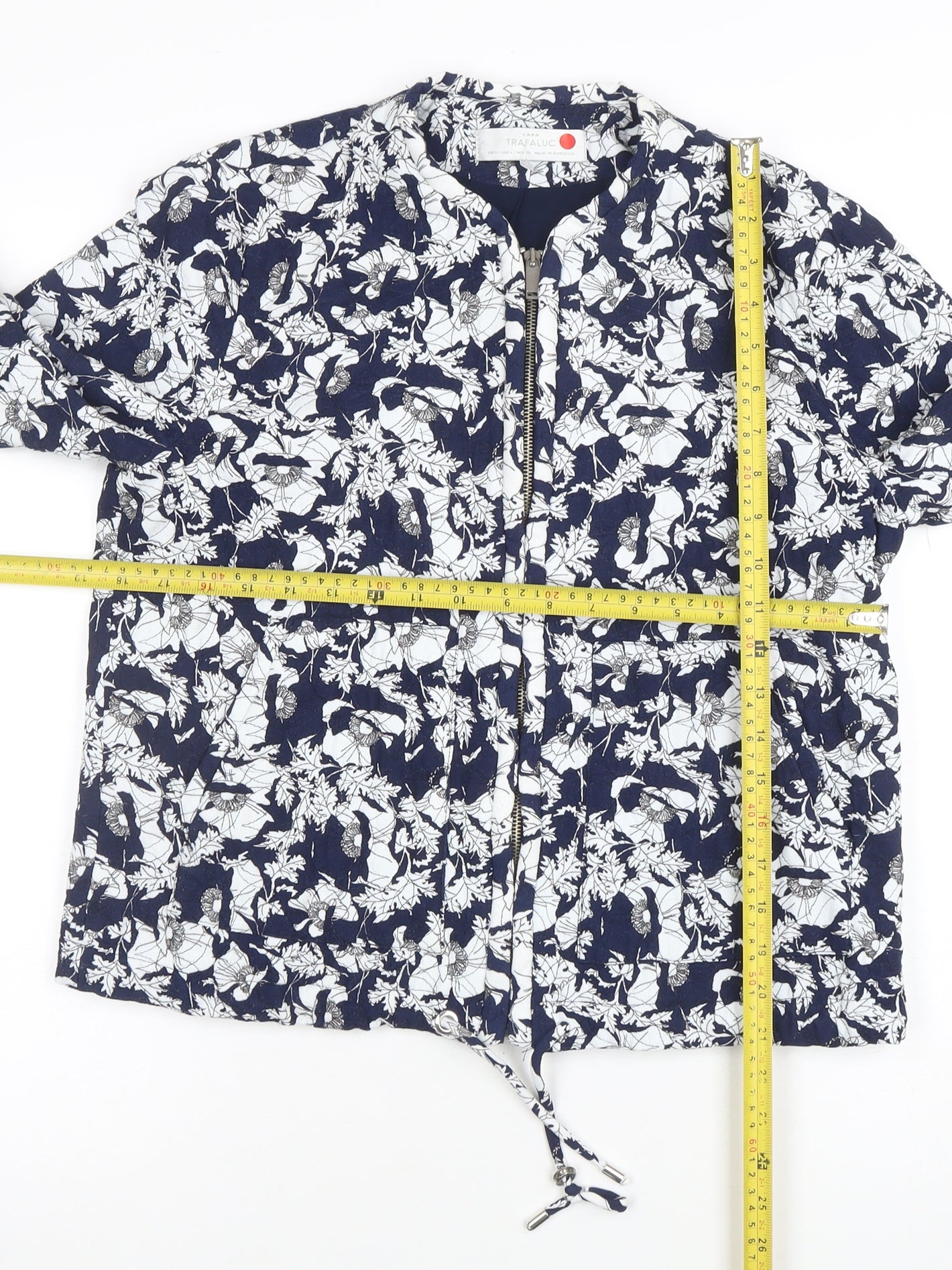 ZARA Trafaluc Women's Blue Floral Bomber Jacket Size 10 Lightweight